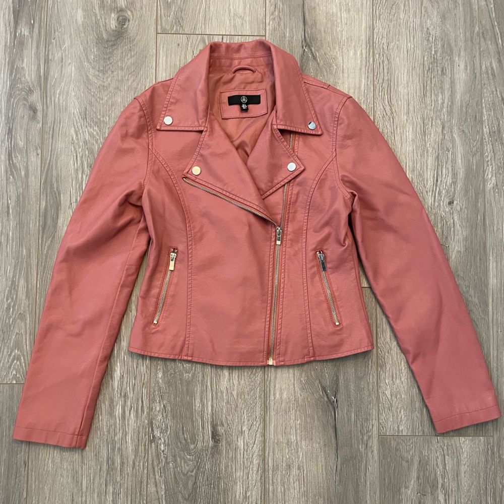 Misguided Pink Faux Leather Moto Jacket Size 02